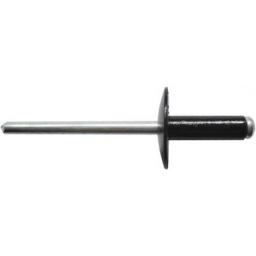 Pop Rivets 4.8 x 25mm Black - Large Flange(100) -  Blind Pop Rivets Wide Flanged Dome Open Aluminium Body Steel Stem 