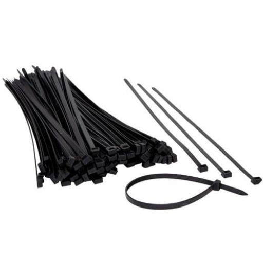 Cable Ties 200mm x 3.6mm Black - Nylon Plastic Zip Wire Tie Wraps fastening electrical wiring