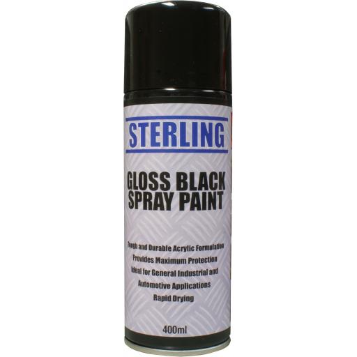 Sterling Paint - Gloss Black Aerosol/Spray (400ml) - Car Van Auto Truck Lorry Motorbike Boat Bodyshop Paint