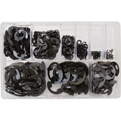 Assorted Box of  E Clips (Black coated) (600) Snap C Retaining Clip Circlip Gears