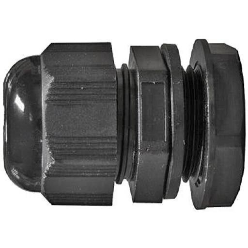 Cable Glands 20mm (Cable diam 10-14mm) (25) - Nylon Waterproof IP68 Black Compression TRS Stuffing Locknut