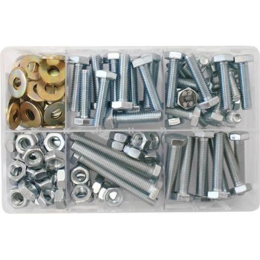Assorted Box of M10 Hardware - Setscrews, Nuts and Flat Washers (150) Bolts Metric 10mm Mixed Kit 