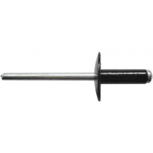 Pop Rivets 4.8 x 25mm Black - Large Flange(100) -  Blind Pop Rivets Wide Flanged Dome Open Aluminium Body Steel Stem 