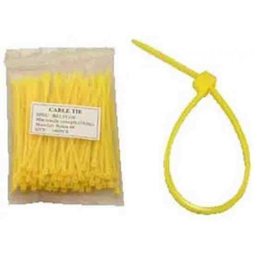 Cable Ties 100mm x 2.5mm YELLOW  - Nylon Plastic Zip Wire Tie Wraps fastening electrical wiring