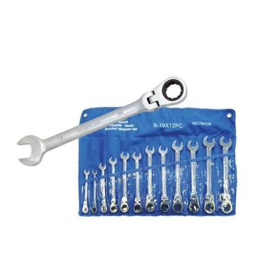 Ratchet Ring Spanner Set 8-19mm 12PC - Ratchet Wrench Ratcheting Ring Head Metric Tool Metric Polished Garage Workshop Tool 