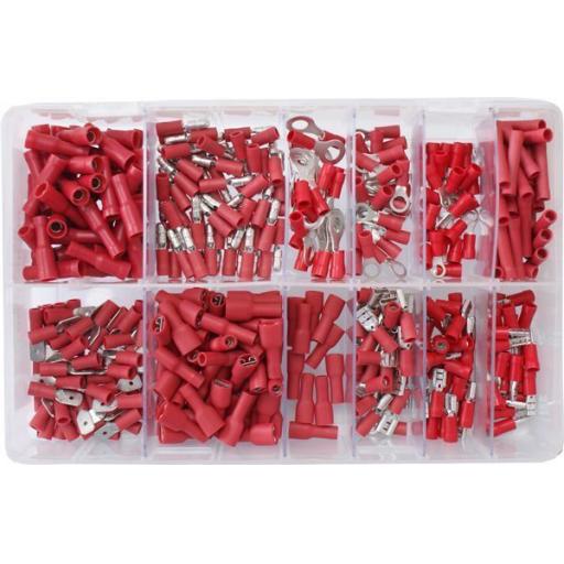 Assorted Box of  Red Electrical Terminals (400) - Assorted Insulated Female Spade Terminals Crimp Connector Electrical Terminal Wiring Wire cable Car Auto Van