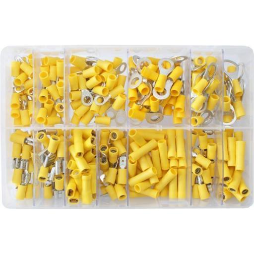 Assorted Box of  Yellow Electrical Terminals (260) - Assorted Insulated Female Spade Terminals Crimp Connector Electrical Terminal Wiring Wire cable Car Auto Van