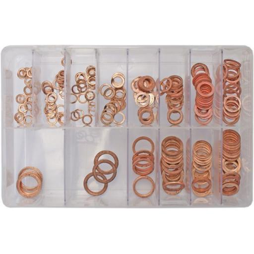 Assorted Box of  Copper Sealing Washers (Metric)(250) - Car Engine Washers Seal Flat Ring Gasket 