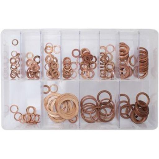 Assorted Box of  Copper Sealing Washers (Imp) (225) - Car Engine Washers Seal Flat Ring Gasket 
