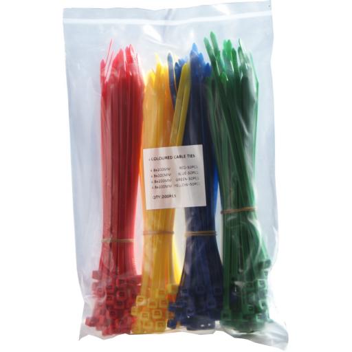 Coloured Cable Ties - Assorted Bag Nylon Plastic Zip Wire Tie Wraps fastening electrical wiring