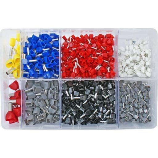 Assorted Box of  Twin Cord Ends (770) - Cord End Bootlace Ferrules Terminals Insulated French Tein Double Entry Cable