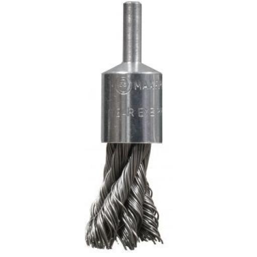 Spindle Mounted End Twisted Wire Brush (19mm diam)  Rust Paint Removal 
