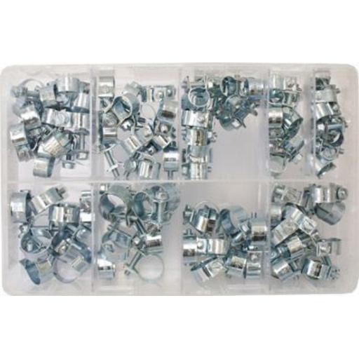 Assorted Box of  Mini Hose Clips (7-17mm) (110) - Mini Fuel Line Clamp Diesel Petrol Air Pipe Clamps