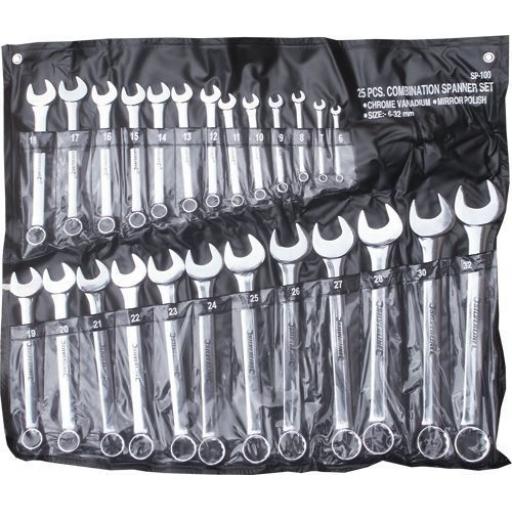 Spanner Set 6-32mm (25 Piece) - Wrench Open Ended Ring Metric Polished Garage Workshop Tool 