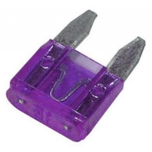 MINI Blade Fuses 3 Amp (Purple) - 3A Purple Mini Small  Blade Wedge Spade Fuse - Car Van Truck Lorry Auto Tractor Marine Boat Wire Cable Wiring Electric