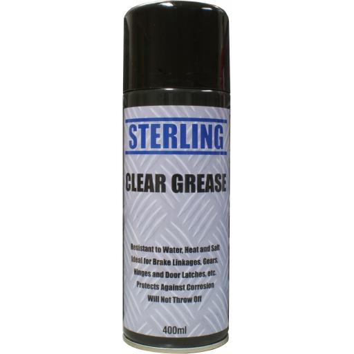 Sterling Clear Grease Spray Aerosol/Spray (400ml)- Chain Door Water Repellent Terminals Brakes Gears Hinges Door Latch lock