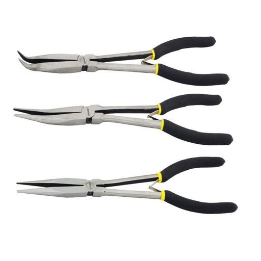 Silverline 11" Long Reach Pliers Set of 3 - Extra Long Nose Pliers Set Straight Bent Tip Mechanic Grip Hand Tool